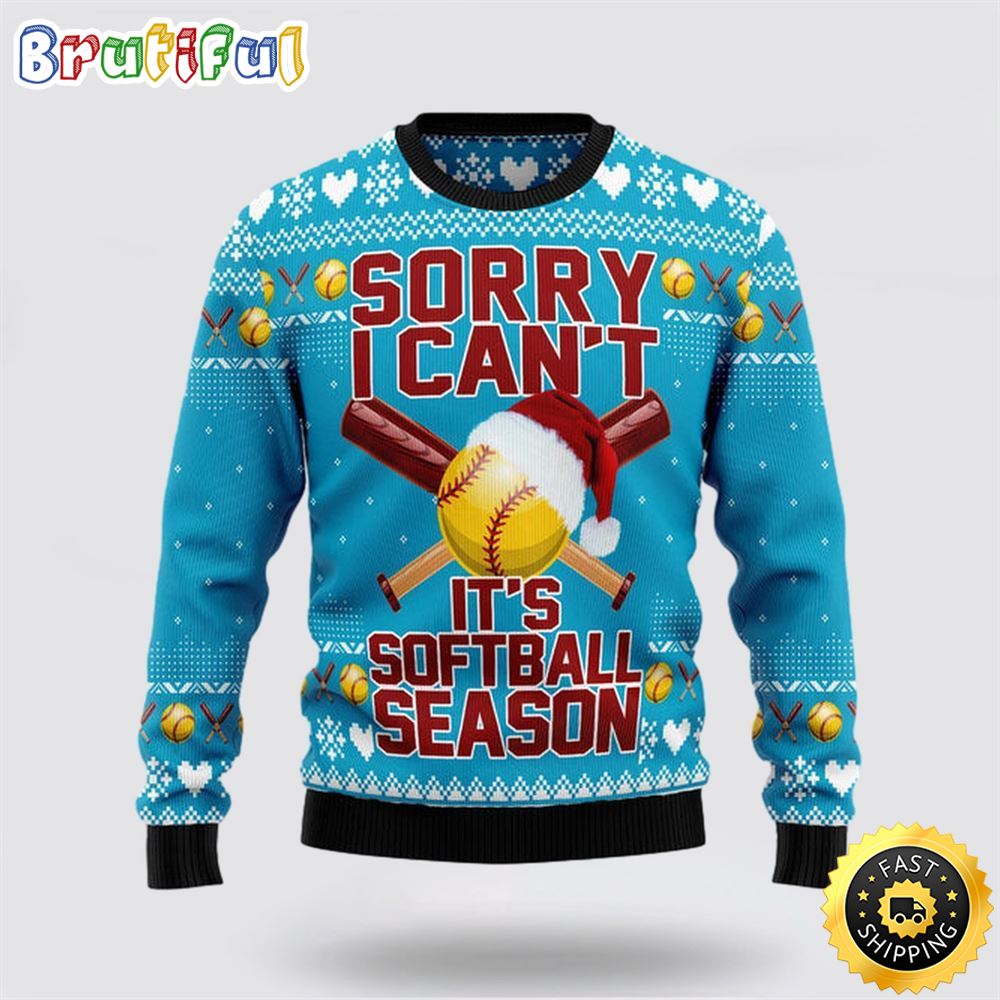 Sportswearmerch Sorry I Can't It's Softball Season Soft Ball Season Personalized Christmas Sweater For Fan