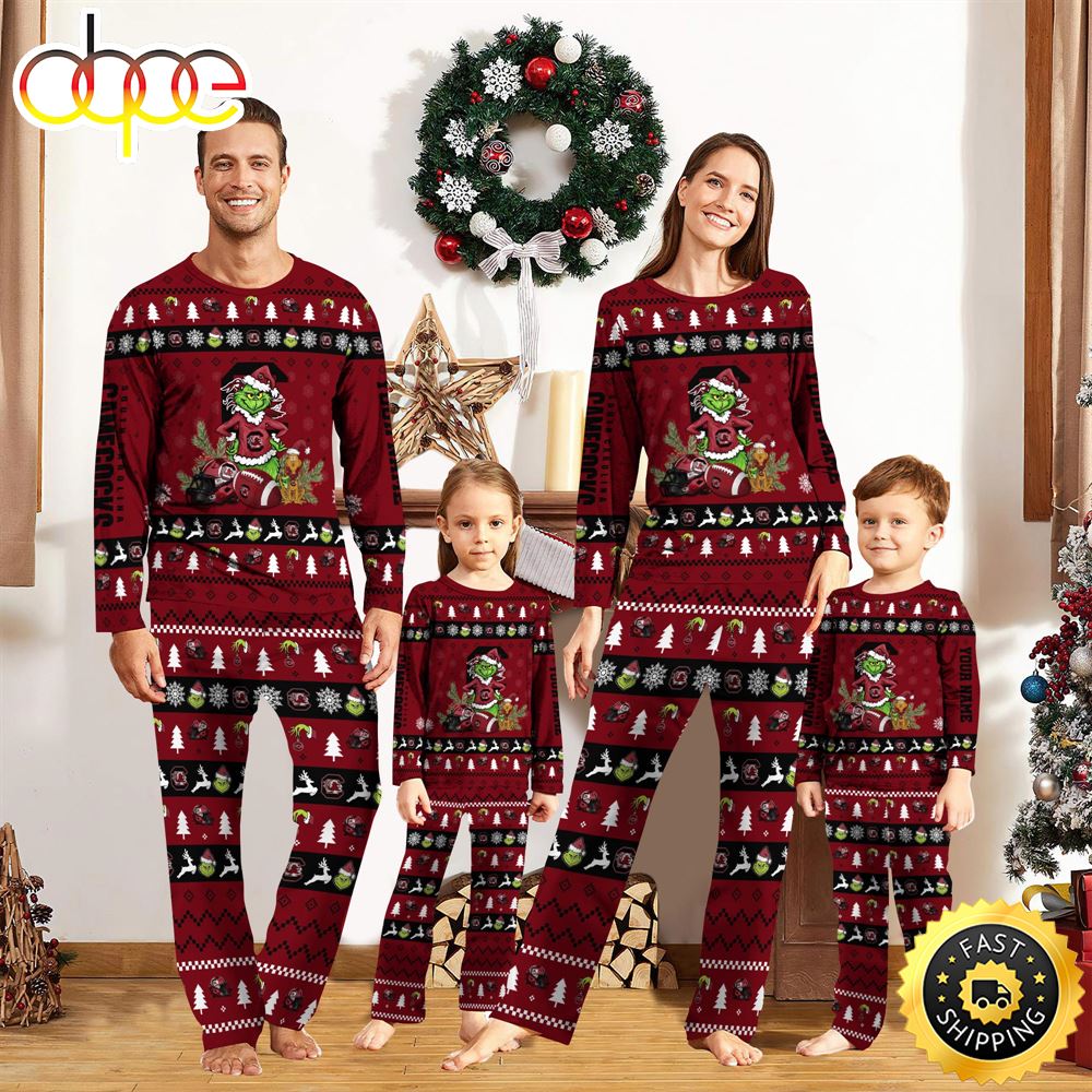 Sportswearmerch South Carolina Gamecocks NCAA Grinch Christmas Personalized Pajamas For Fan