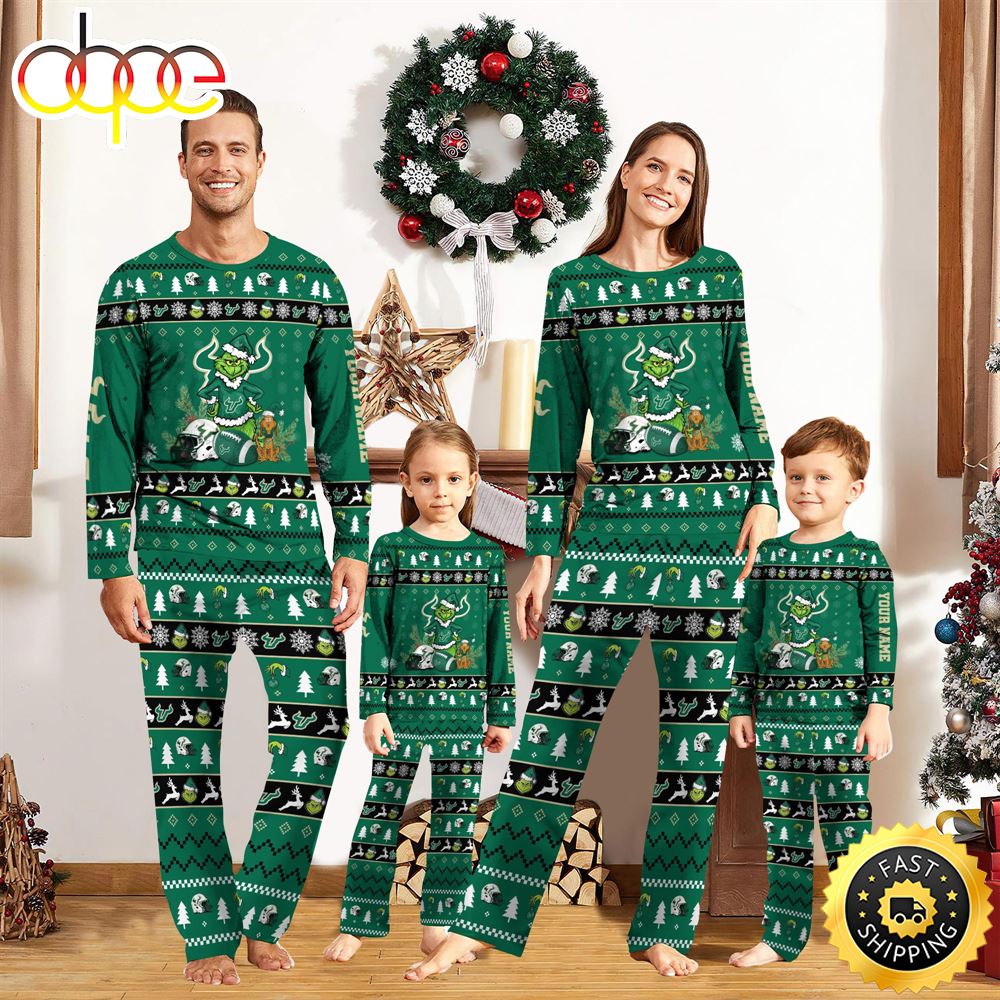 Sportswearmerch South Florida Bulls NCAA Grinch Christmas Personalized Pajamas For Fan