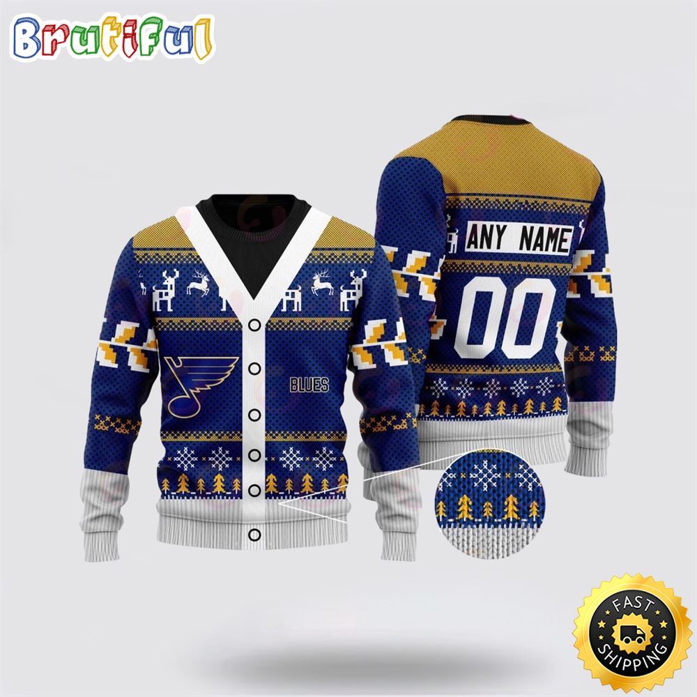Sportswearmerch St. Louis Blues NHL Elk Pattern Personalized Christmas Sweater For Fan