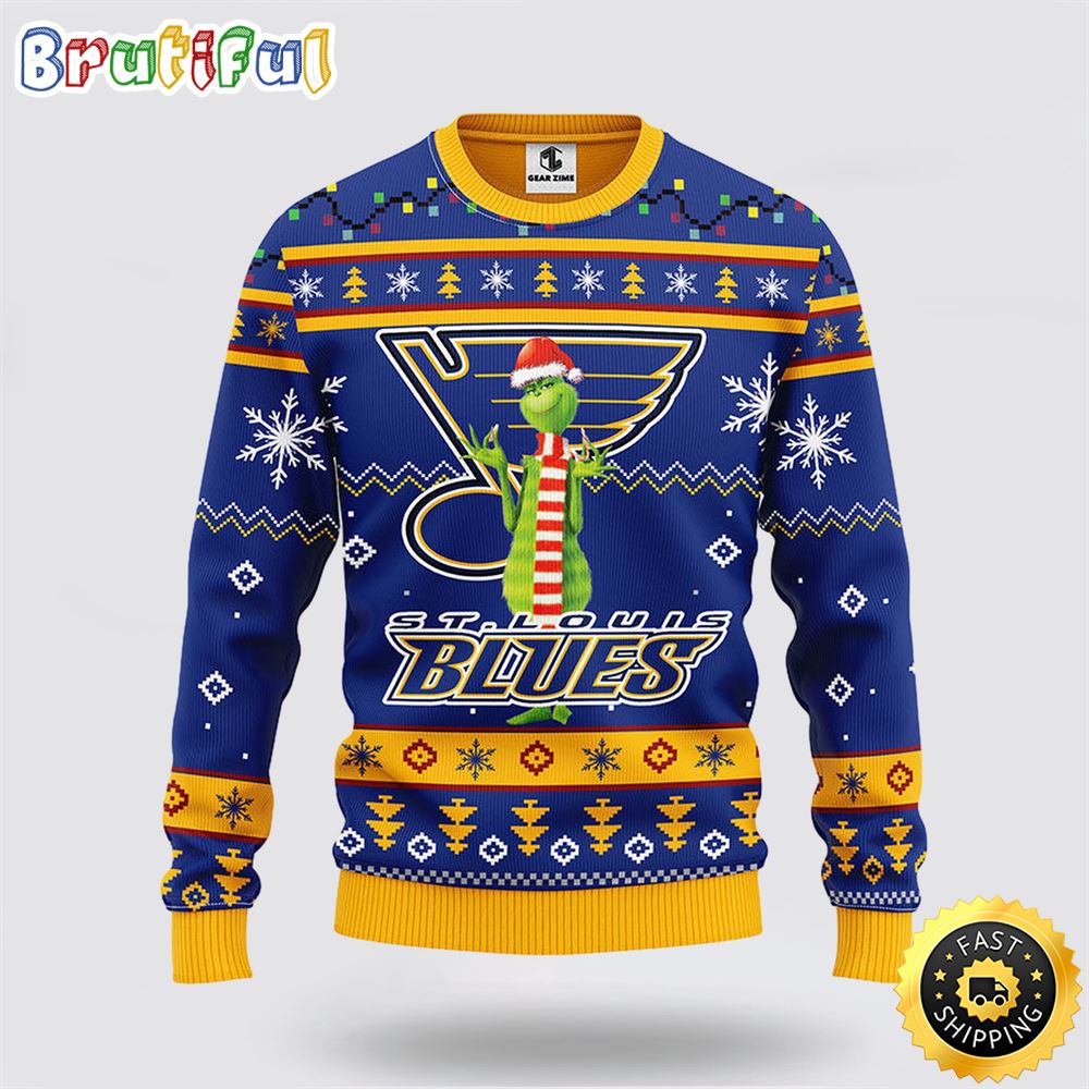 Sportswearmerch St. Louis Blues NHL Funny Grinch Ugly Christmas Sweater For Fan