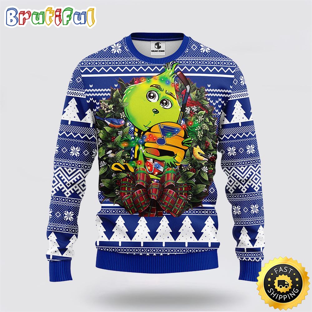 Sportswearmerch St. Louis Blues NHL Grinch Hug Ugly Christmas Sweater For Fan