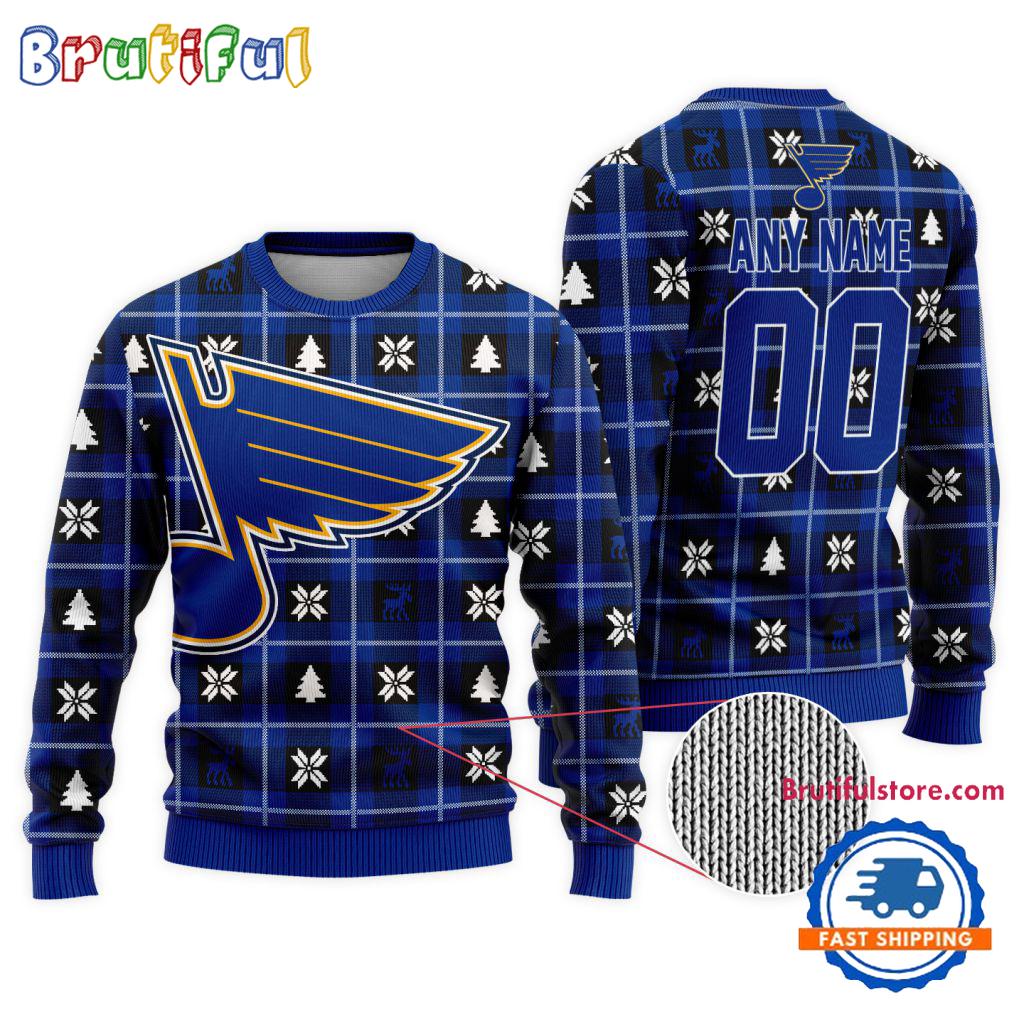 Sportswearmerch St. Louis Blues NHL Personalized Snow Tree Ugly Christmas Sweater For Fan