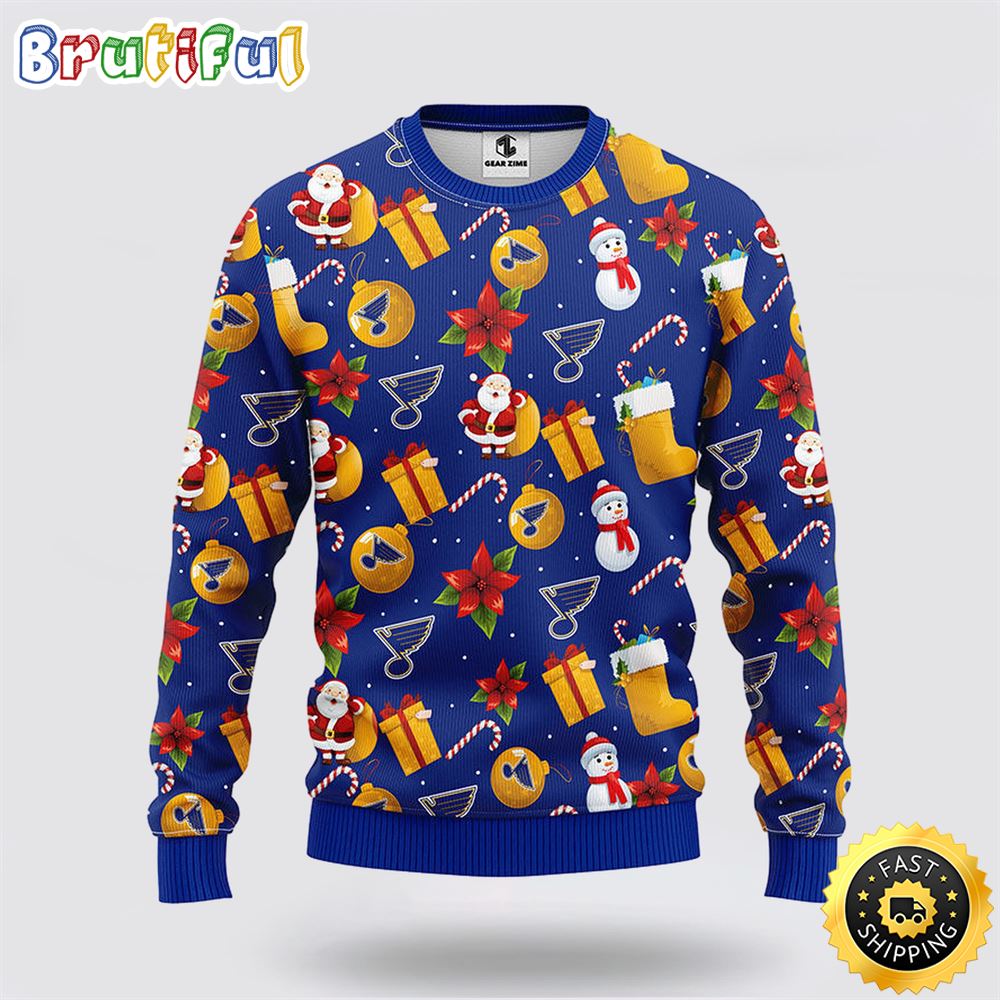 Sportswearmerch St. Louis Blues NHL Santa Claus Snowman Ugly Christmas Sweater For Fan
