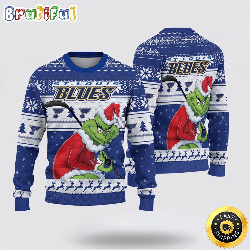 Sportswearmerch St. Louis Blues NHL Sweater Grinch Personalized Christmas Sweater For Fan