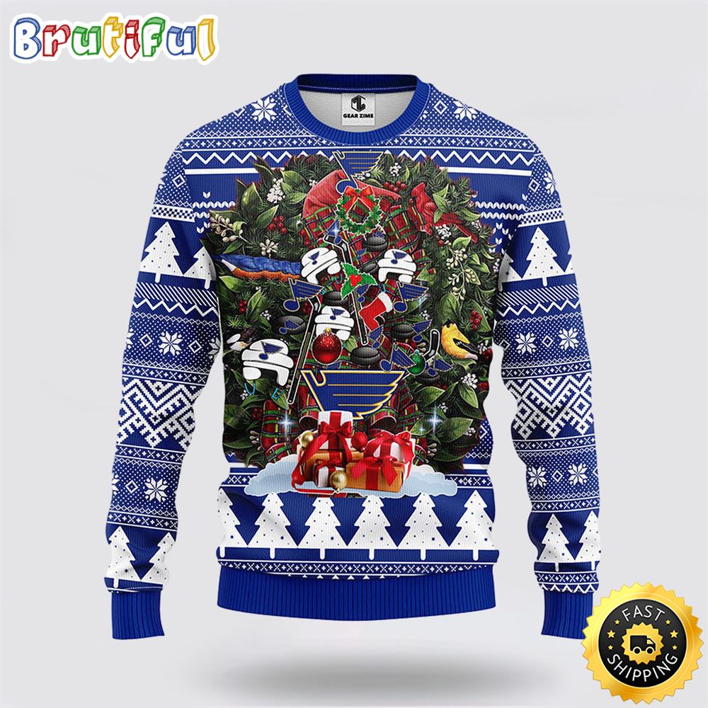 Sportswearmerch St. Louis Blues NHL Tree Ugly Christmas Fleece Sweater For Fan