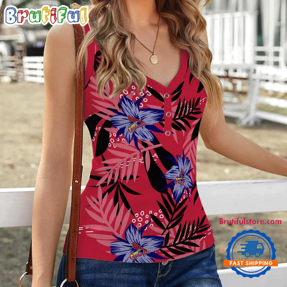Sportswearmerch St. Louis Cardinals MLB Hibiscus Pattern Women's V-Neck Ribbed Tank Top For Fan