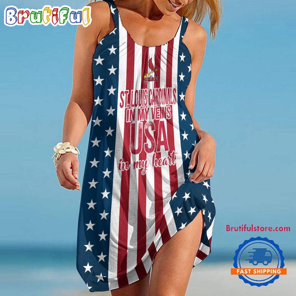 Sportswearmerch St. Louis Cardinals MLB Independence Day Women's Summer Beach Dress For Fan