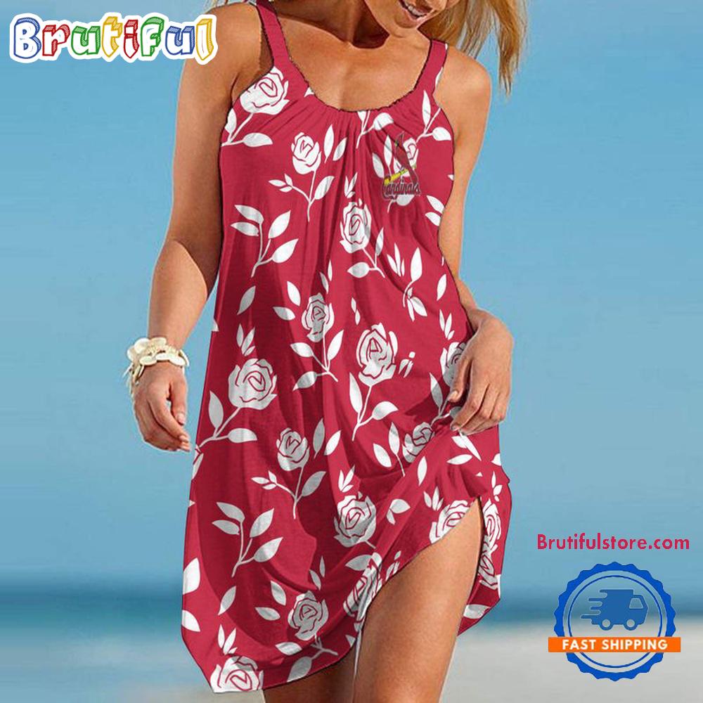 Sportswearmerch St. Louis Cardinals MLB Rose Pattern Women’s Summer Beach Dress For Fan