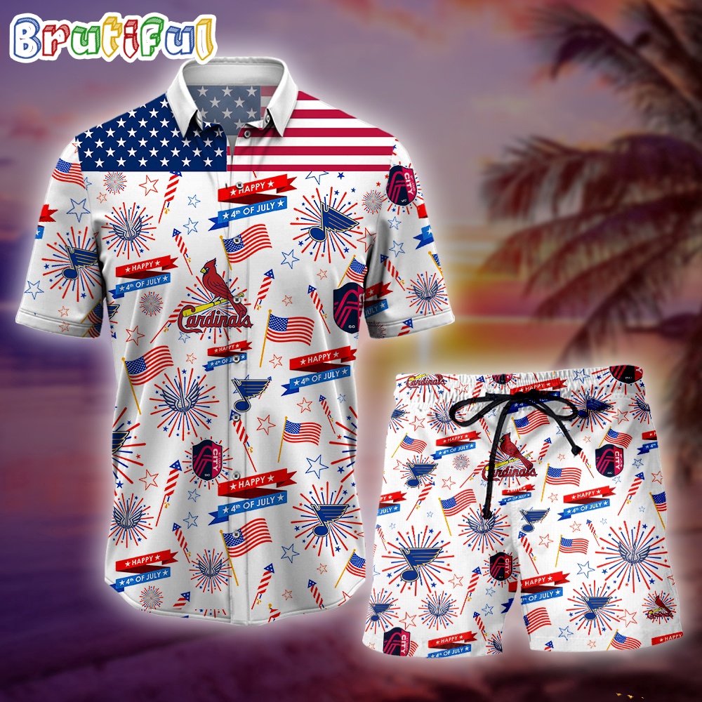 Sportswearmerch St. Louis Cardinals MLB Sport Happy Independence Day Beach Personalized Set Short Set For Fan