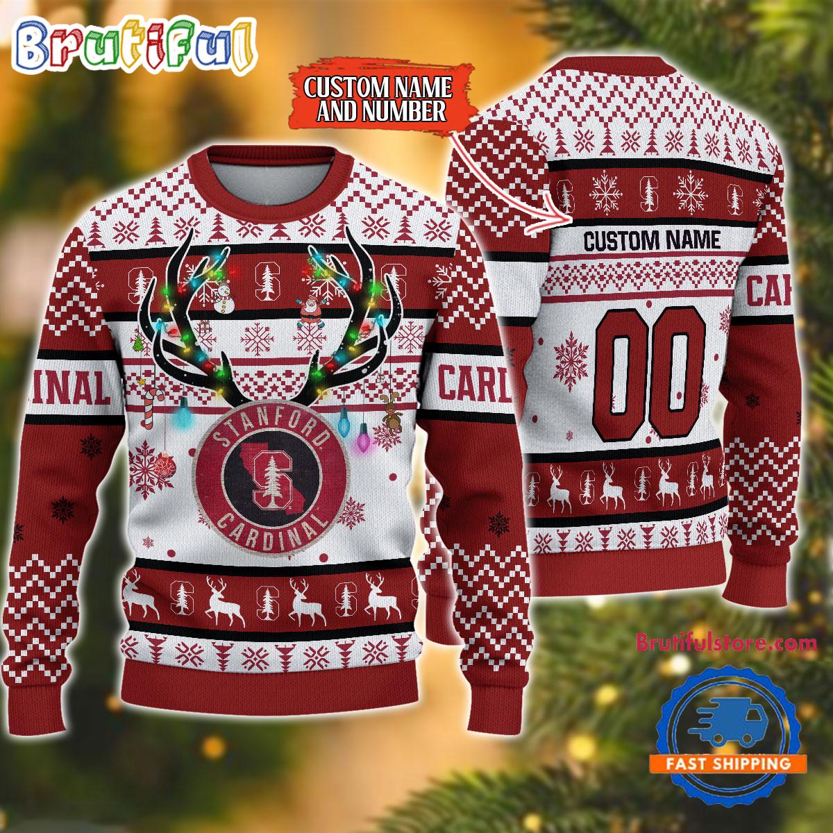 Sportswearmerch Stanford Cardinal NCAA Special Reindeer Light Personalized Christmas Sweater For Fan