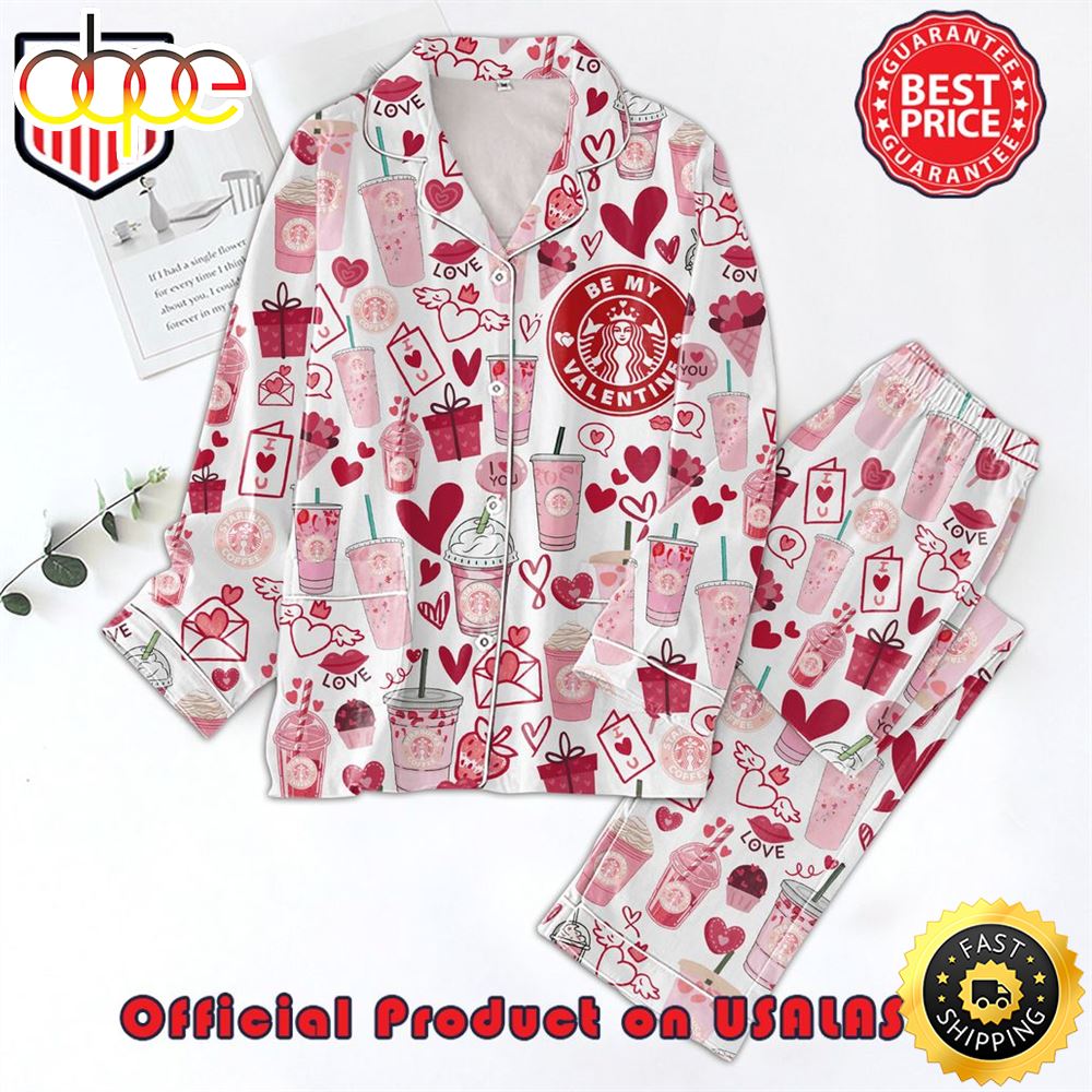 Sportswearmerch Starbucks Coffee Be My Valentine In Hearts Christmas Personalized Pajamas For Fan