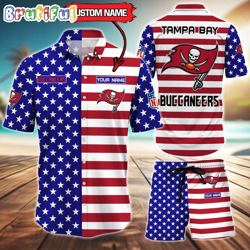 Sportswearmerch Tampa Bay Buccaneers NFL American Flag Personalized Set Short Set For Fan