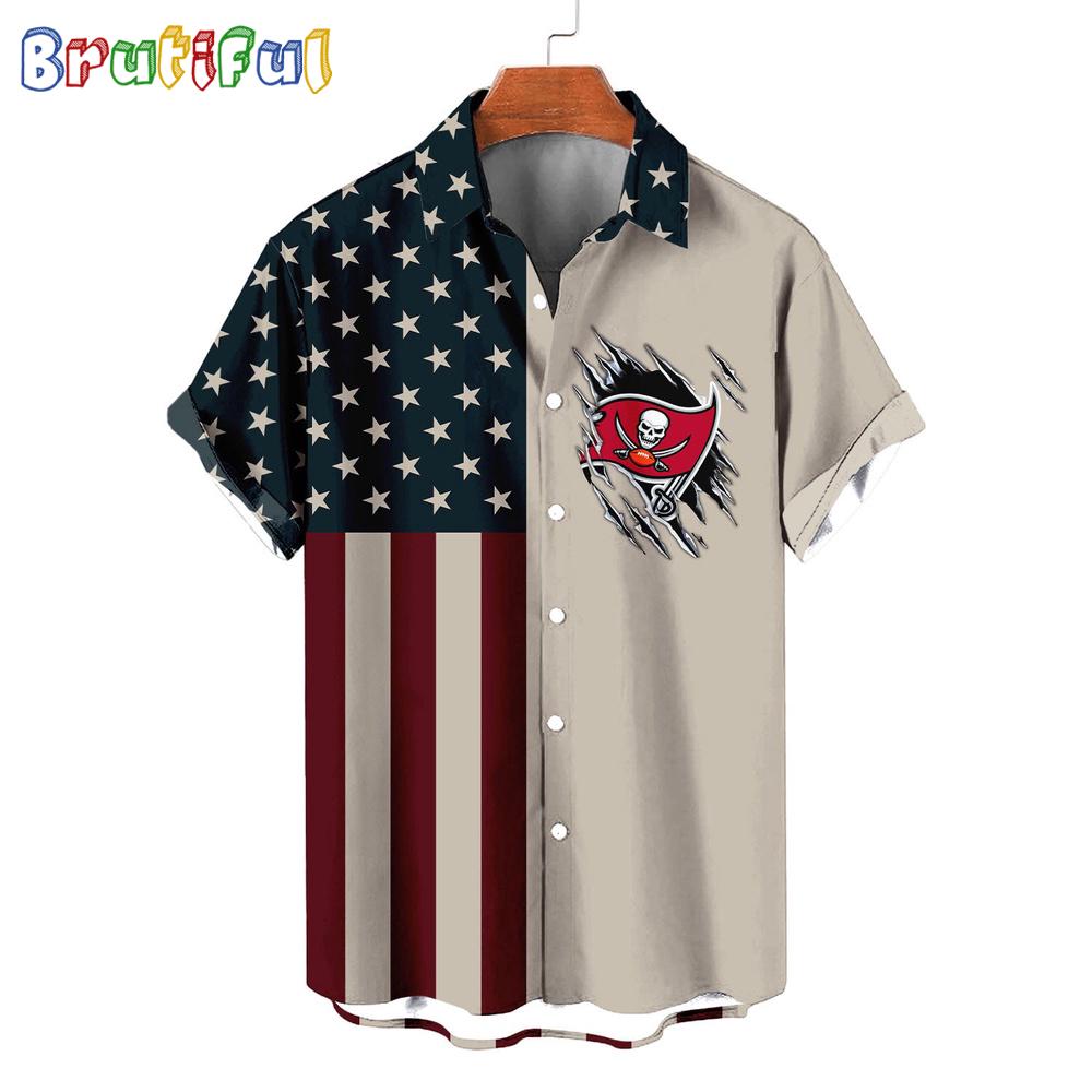 Sportswearmerch Tampa Bay Buccaneers NFL American Flag Summer Personalized Hawaiian Shirt For Fan