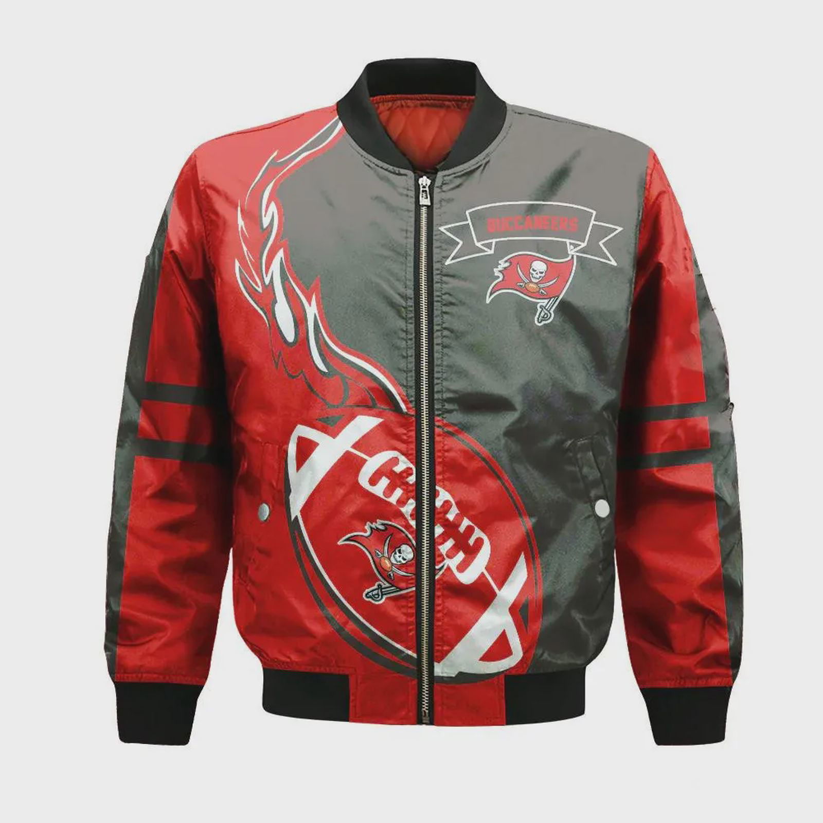 Sportswearmerch Tampa Bay Buccaneers NFL Bomber Jacket Flame Ball Pattern For Fan