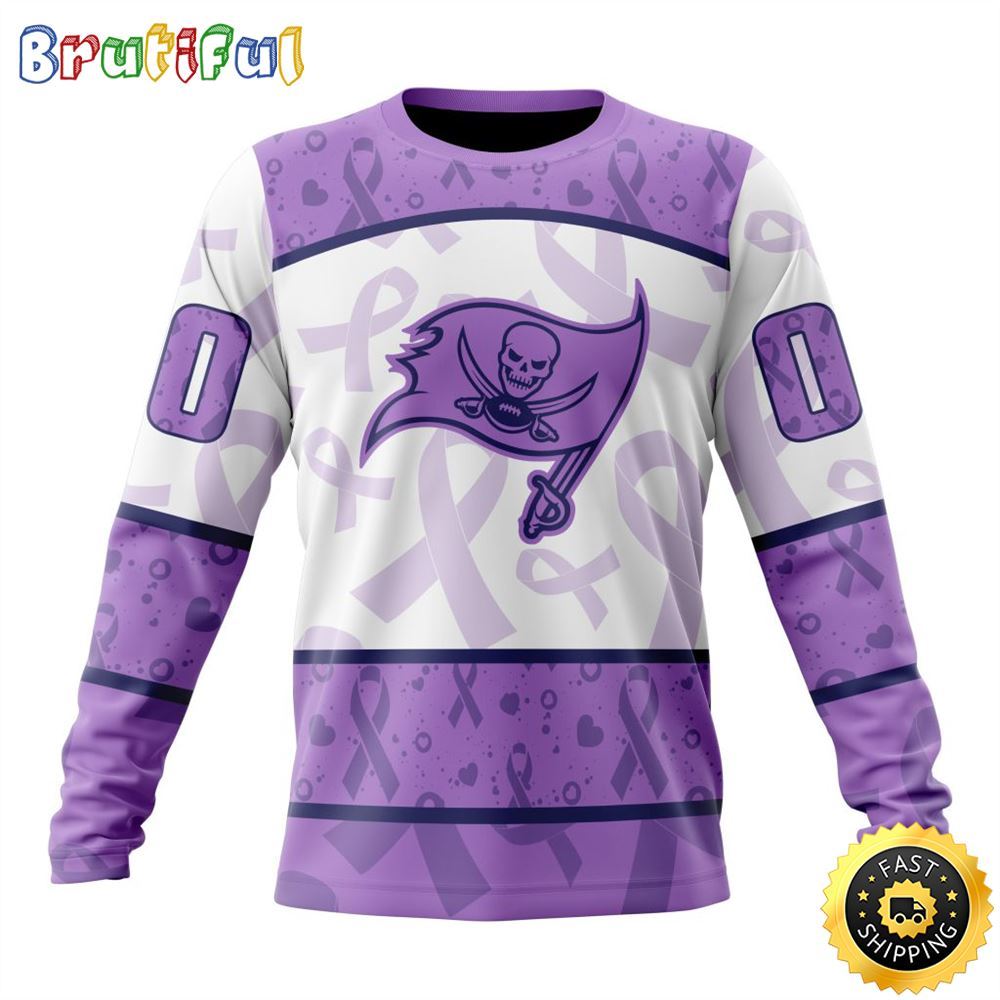 Sportswearmerch Tampa Bay Buccaneers NFL Crewneck Lavender Fights Cancer Personalized Sweater For Fan