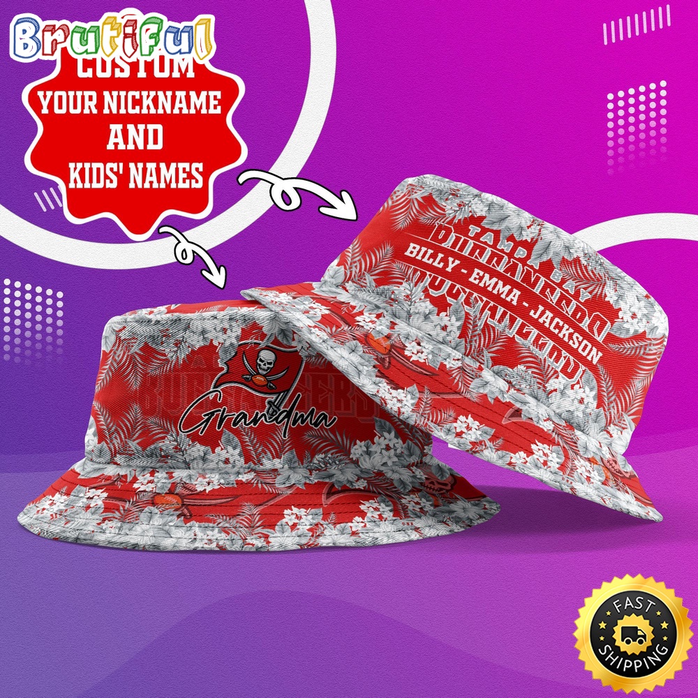 Sportswearmerch Tampa Bay Buccaneers NFL Floral Pattern Personalized Bucket Hat For Fan