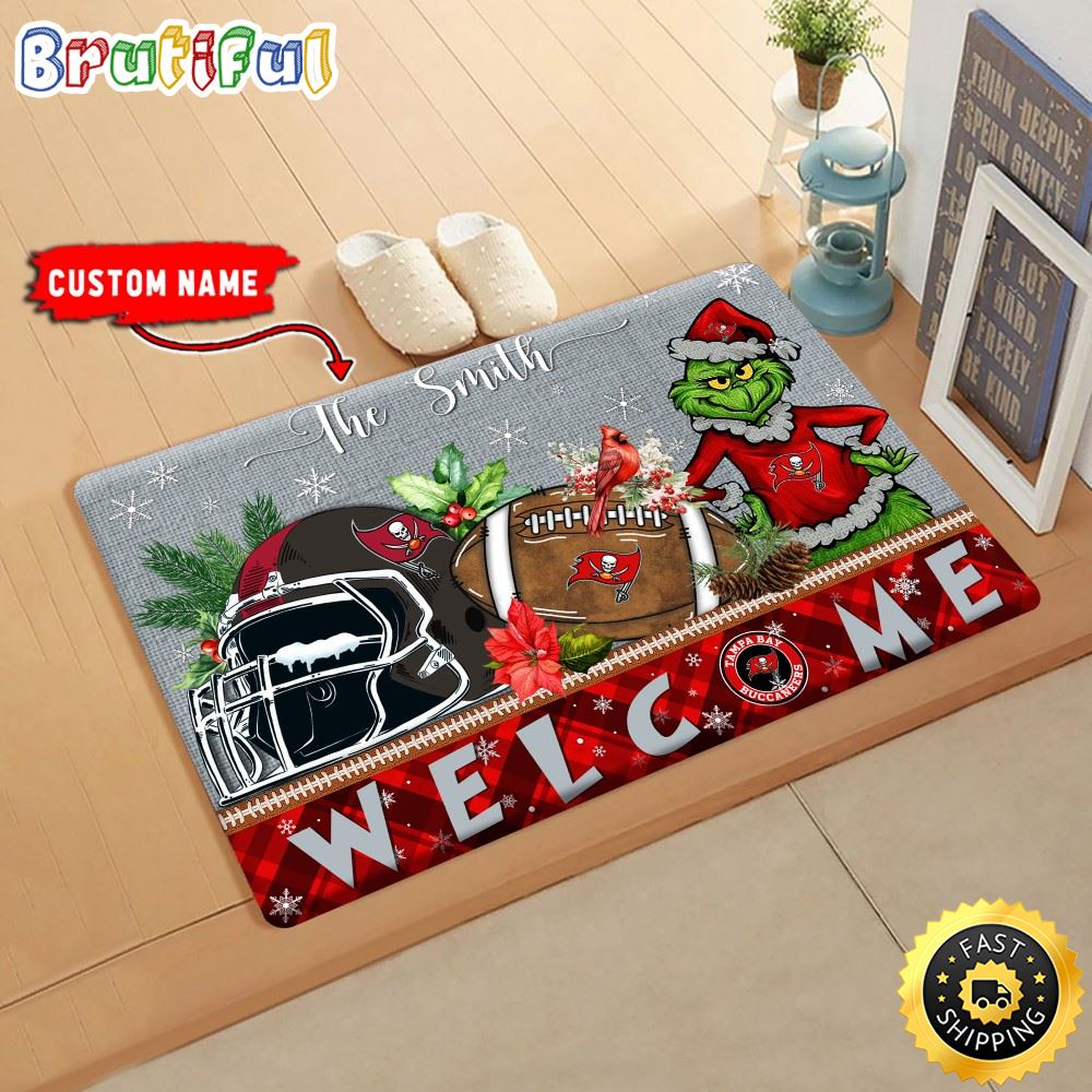 Sportswearmerch Tampa Bay Buccaneers NFL Grinch Christmas Doormat For Fan