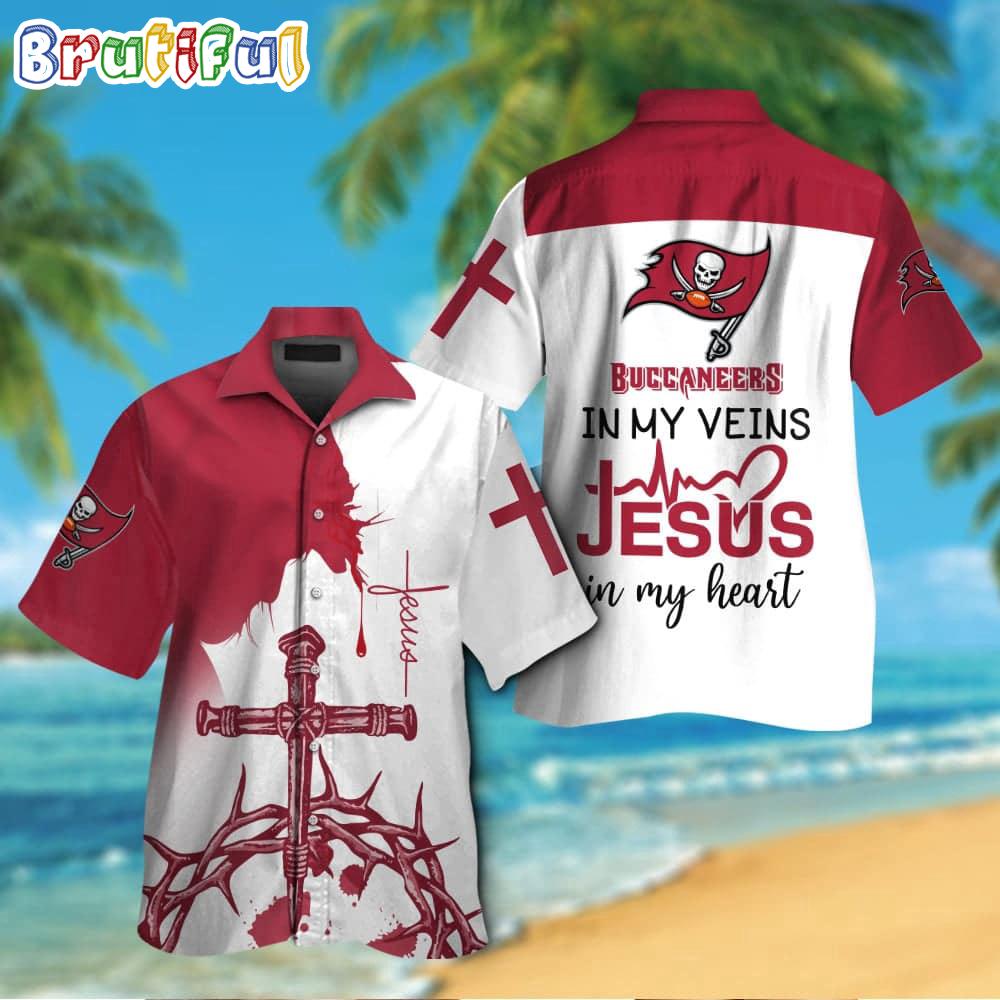 Sportswearmerch Tampa Bay Buccaneers NFL In My Veins Jesus Personalized Hawaiian Shirt For Fan