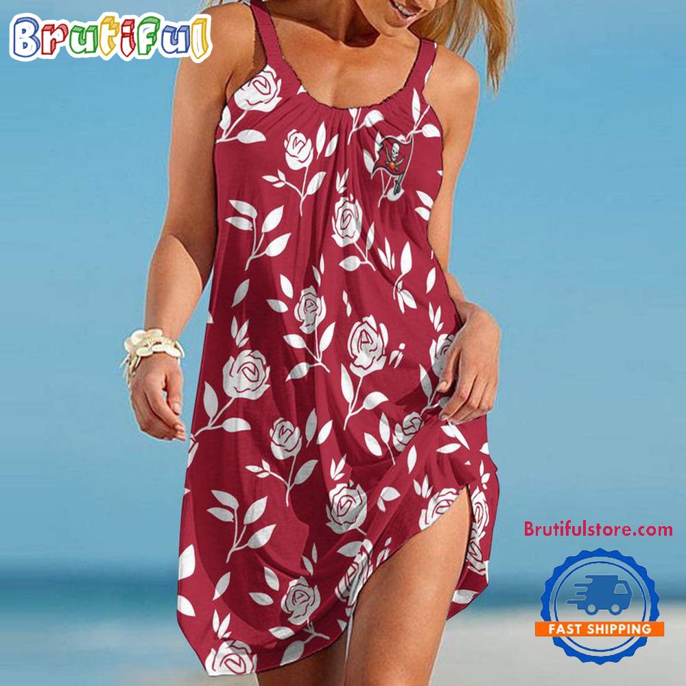 Sportswearmerch Tampa Bay Buccaneers NFL Rose Pattern Women’s Summer Beach Dress For Fan