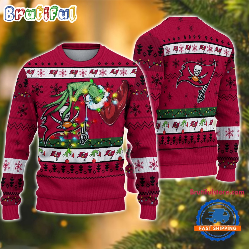 Sportswearmerch Tampa Bay Buccaneers NFL Special Grinch's Hand Football Christmas Sweater For Fan