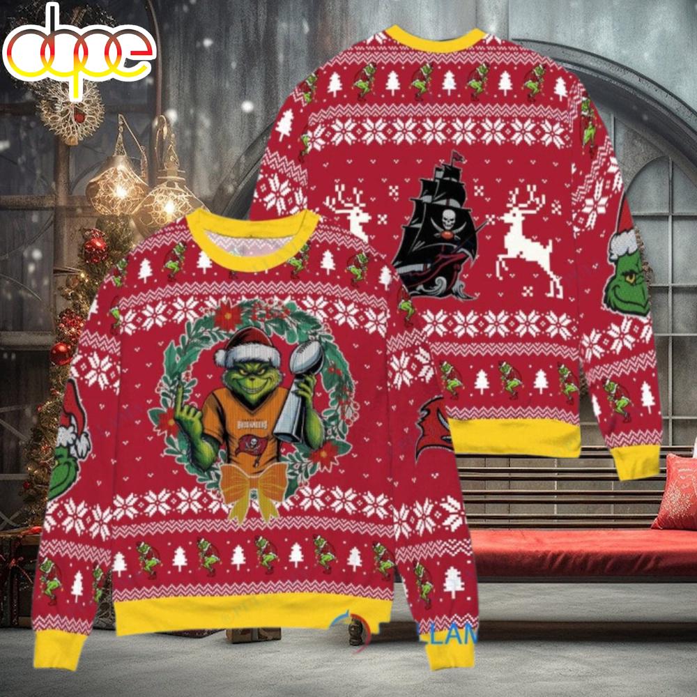 Sportswearmerch Tampa Bay Buccaneers NFL x Grinch Super Bowl Trophy Ugly Christmas Sweater For Fan