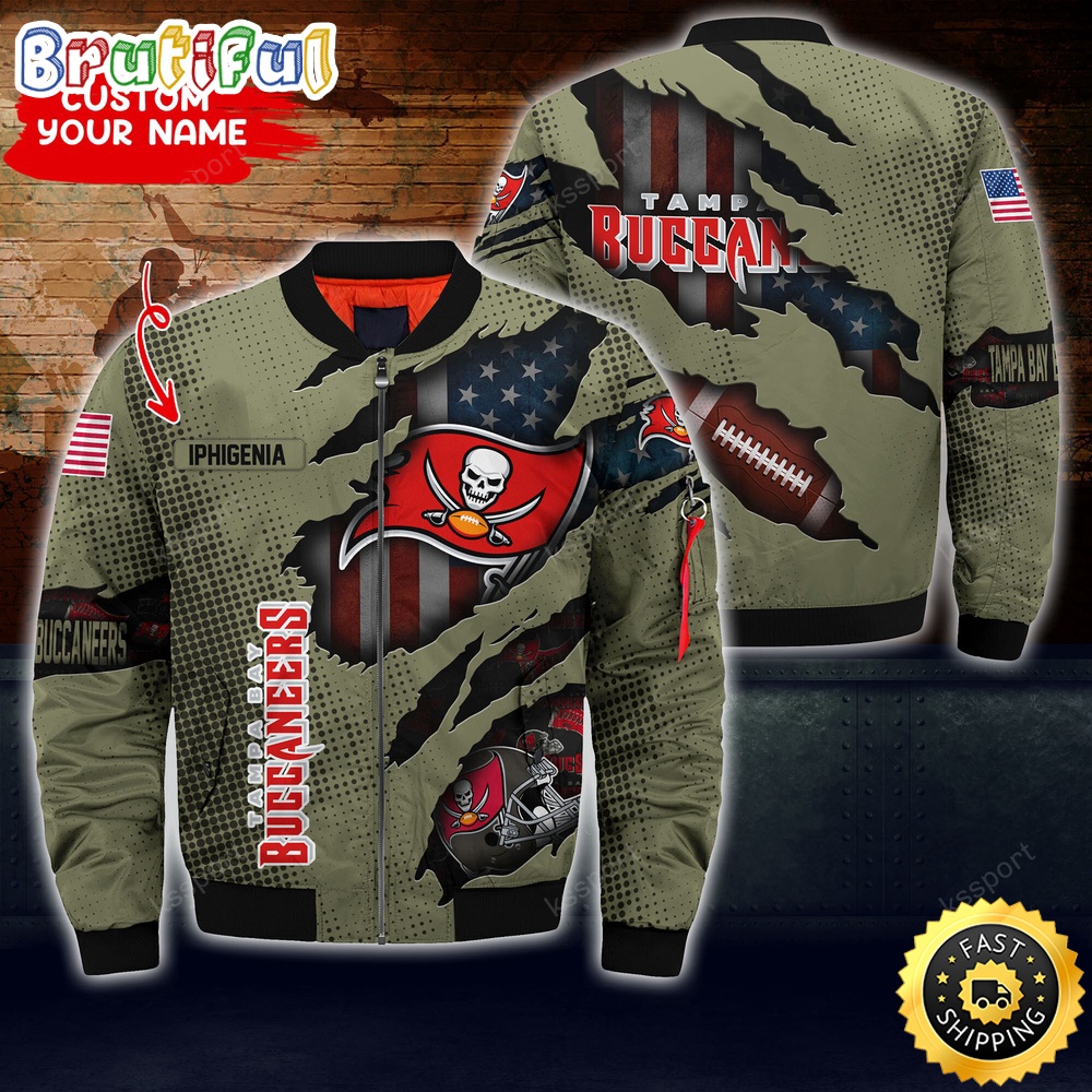 Sportswearmerch Tampa Bay Buccaneers NFL x Iconic Bomber Look Personalized Bomber Jacket For Fan