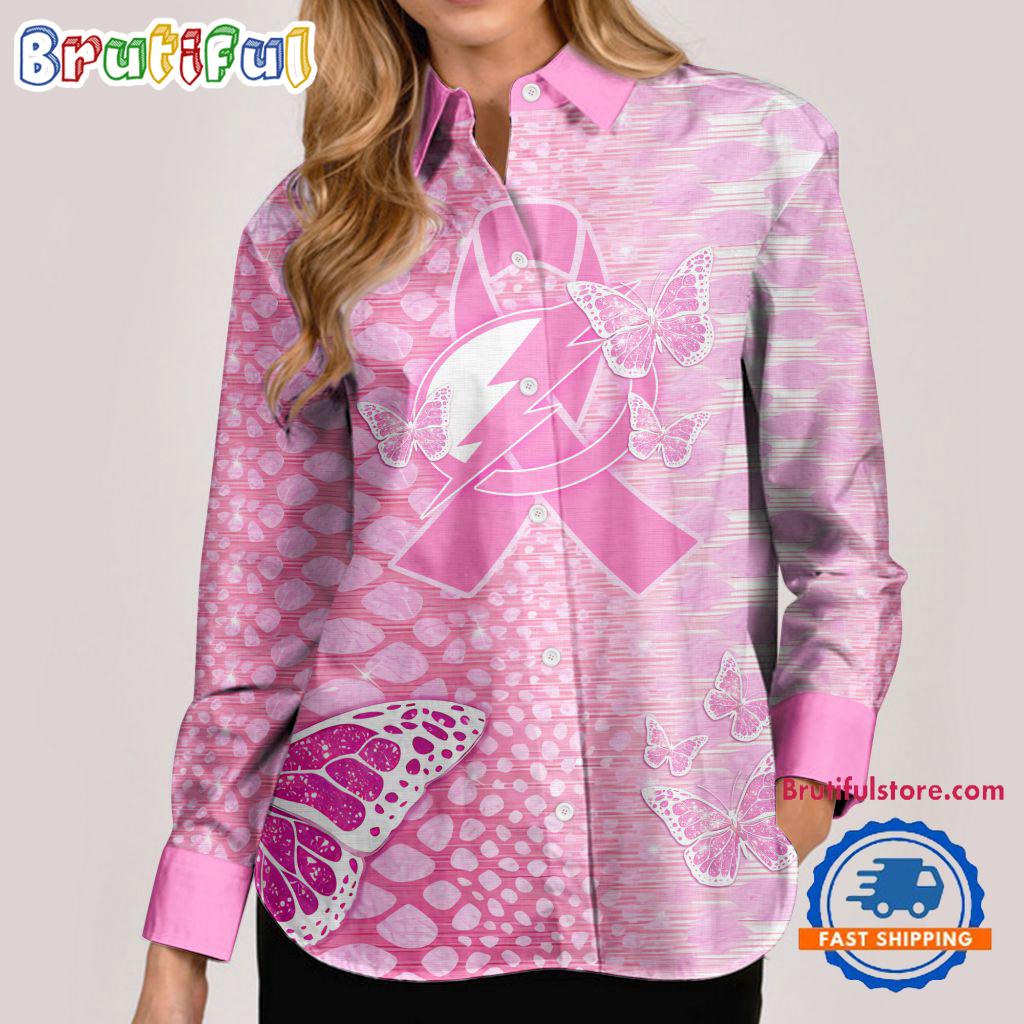 Sportswearmerch Tampa Bay Lightning NHL Special Pink Fight Breast Cancer Women's Casual Shirt For Fan