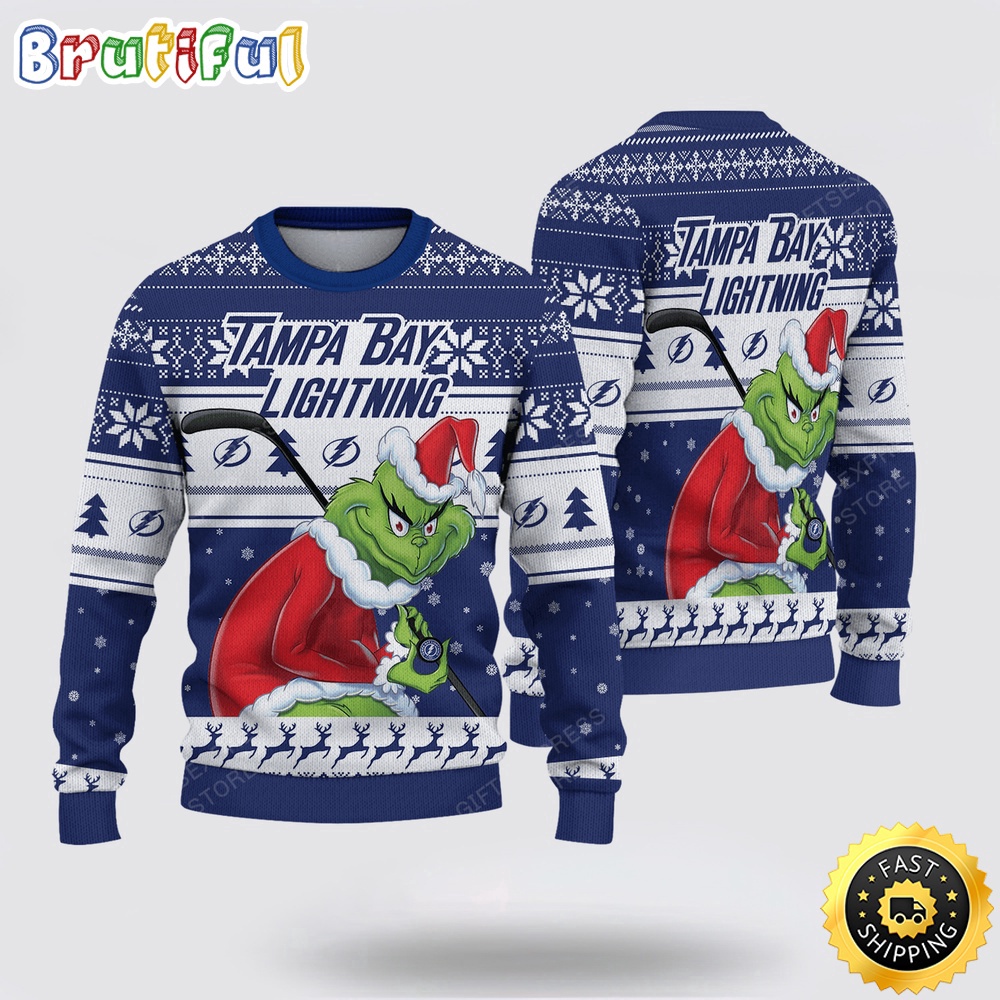 Sportswearmerch Tampa Bay Lightning NHL Sweater Grinch Personalized Christmas Sweater For Fan