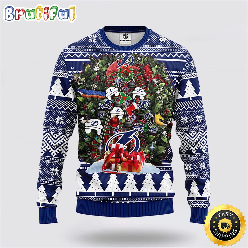 Sportswearmerch Tampa Bay Lightning NHL Tree Ugly Christmas Fleece Sweater For Fan