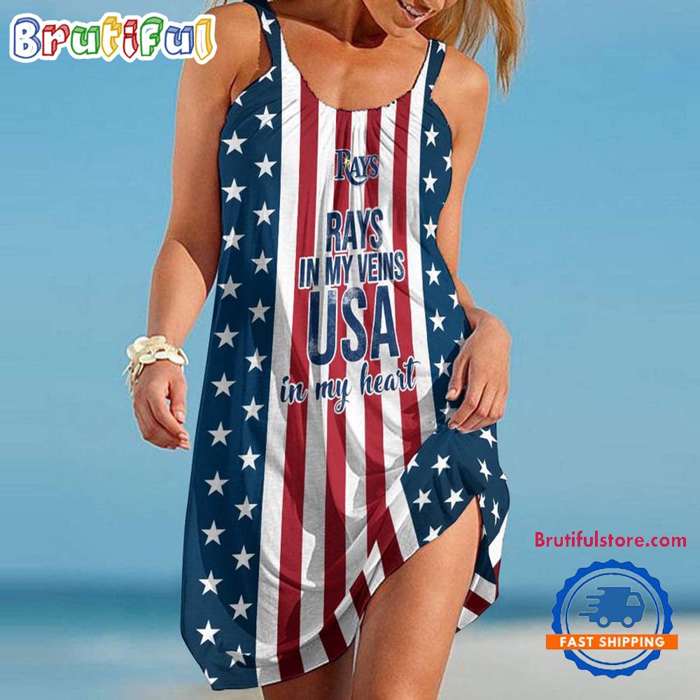 Sportswearmerch Tampa Bay Rays MLB Independence Day Women's Summer Beach Dress For Fan