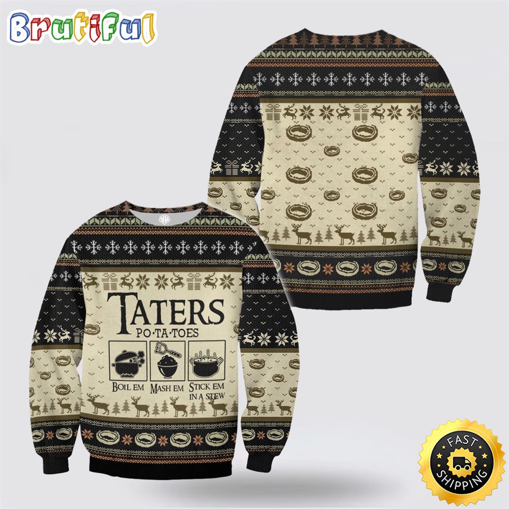 Sportswearmerch Taters Potatos Boil Them Stick Cooking Personalized Christmas Sweater For Fan