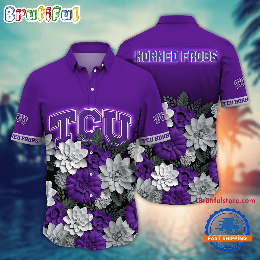 Sportswearmerch TCU Horned Frogs NCAA Flower Tropical Summer Beach Hawaiian Shirt For Fan