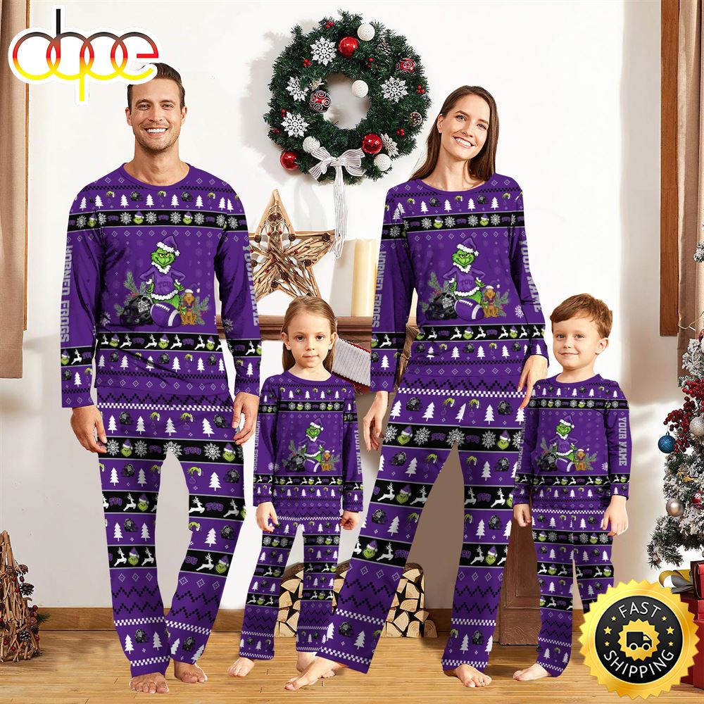 Sportswearmerch TCU Horned Frogs NCAA Grinch Christmas Personalized Pajamas For Fan