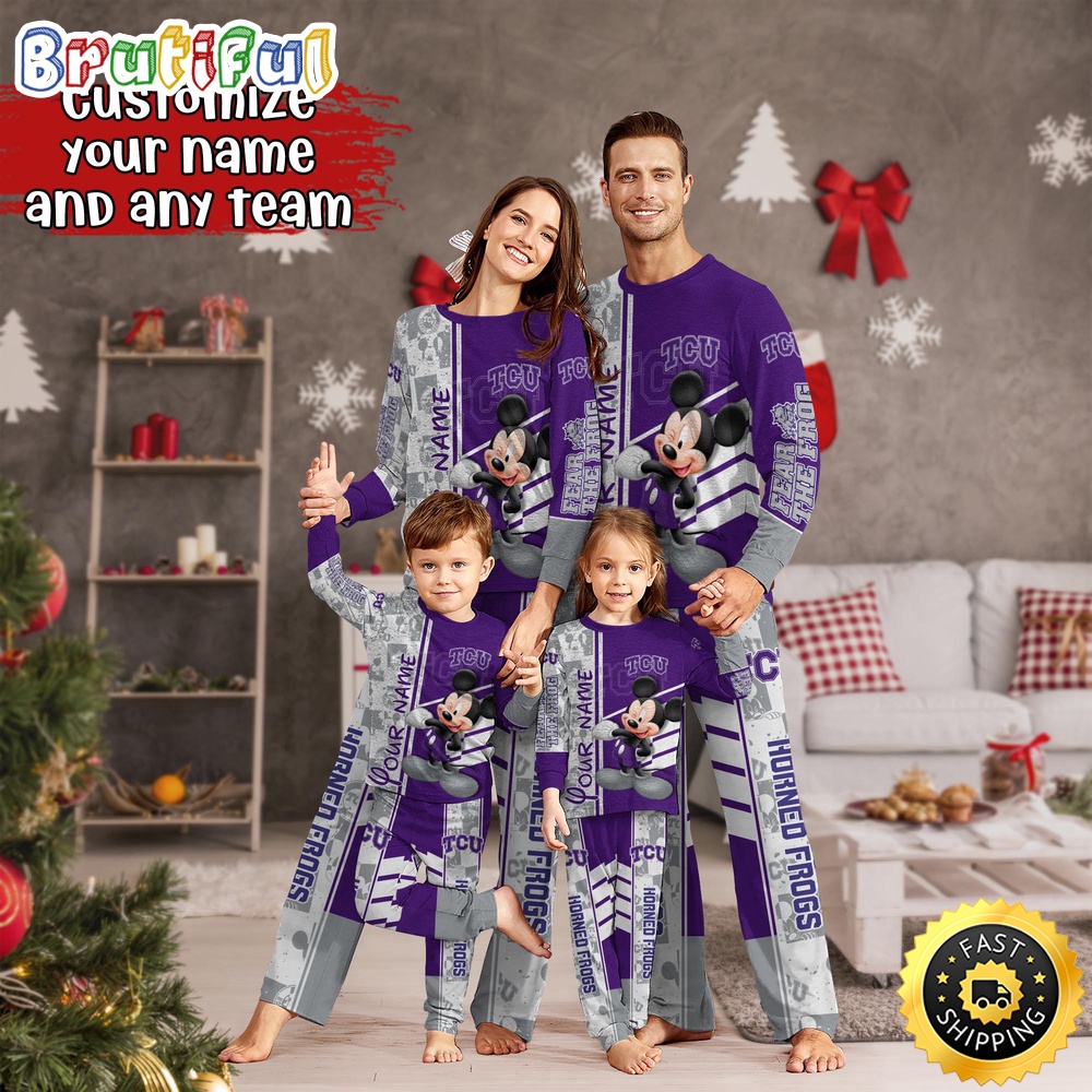 Sportswearmerch TCU Horned Frogs NCAA Mickey Mouse Personalized Pajamas Family For Fan