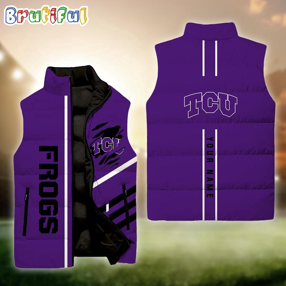 Sportswearmerch TCU Horned Frogs NCAA Personalized Sleeveless Down Puffer Jacket For Fan