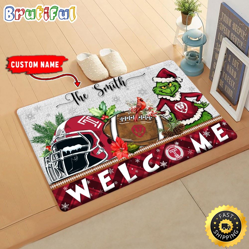 Sportswearmerch Temple Owls NCAA Grinch Christmas Doormat For Fan