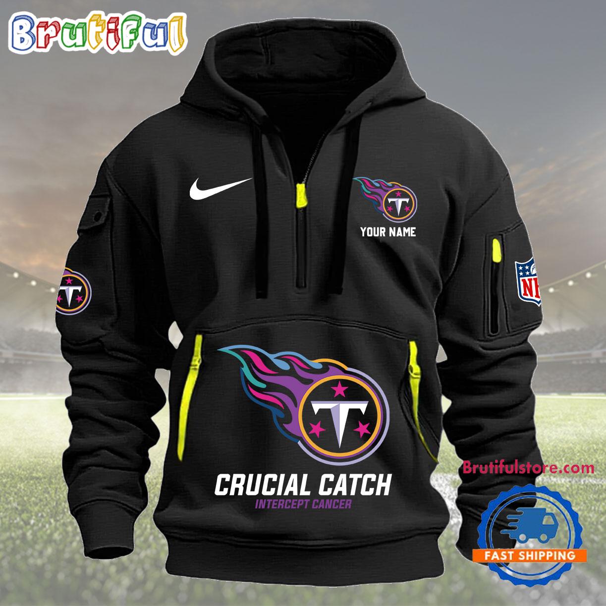 Sportswearmerch Tennessee Titans NFL 2024 Crucial Catch Half Zip Hoodie For Fan