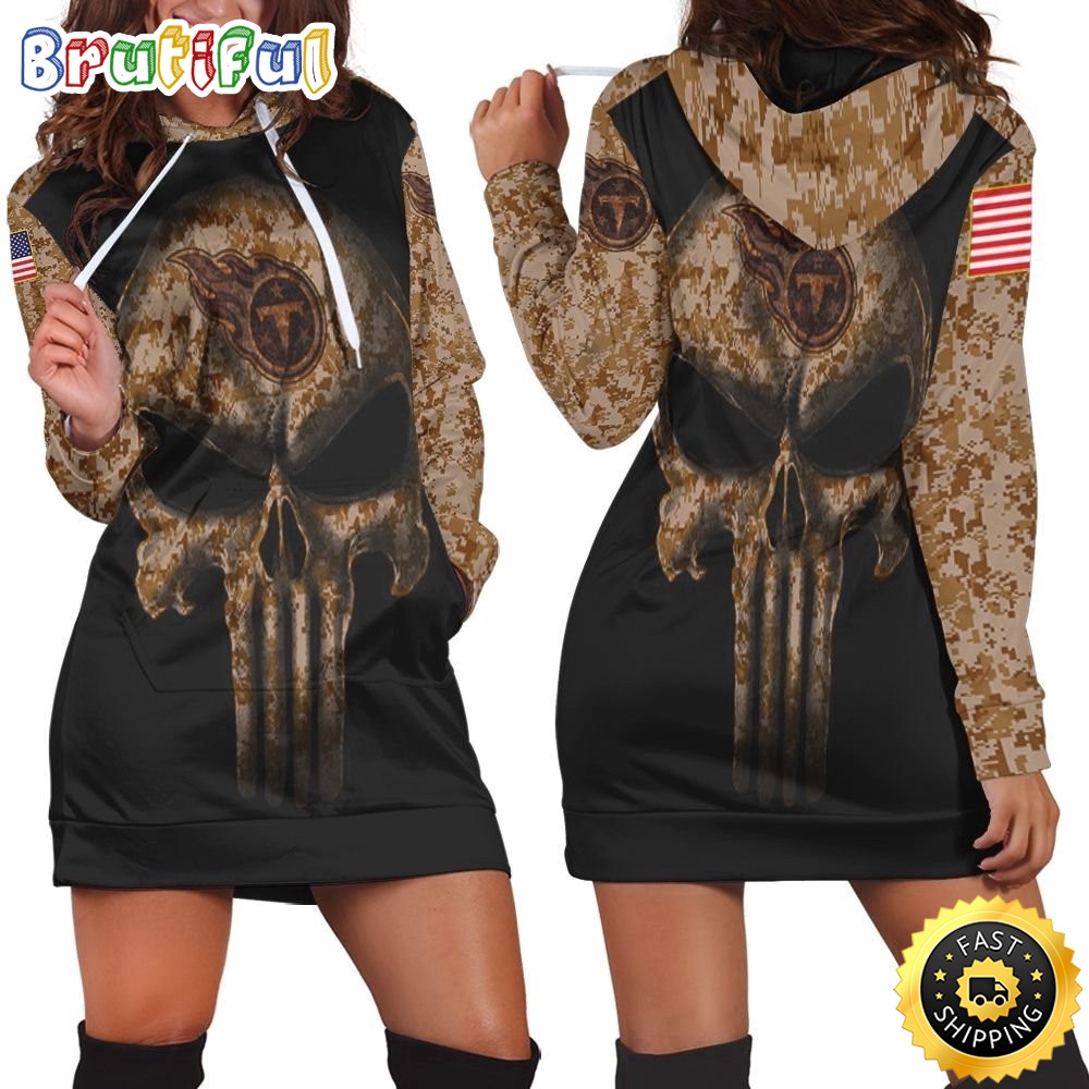 Sportswearmerch Tennessee Titans NFL American Flag Camouflage Skull Hoodie Dress For Fan