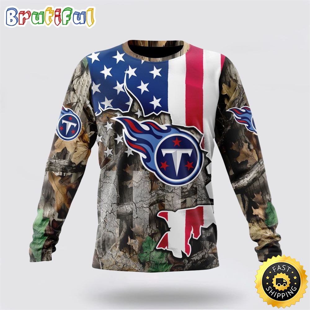 Sportswearmerch Tennessee Titans NFL Crewneck USA Flag Camo Realtree Hunting Personalized Sweater For Fan
