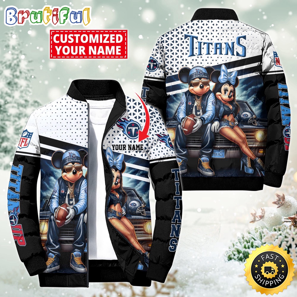 Sportswearmerch Tennessee Titans NFL Mickey Minnie Puffer Jacket For Fan