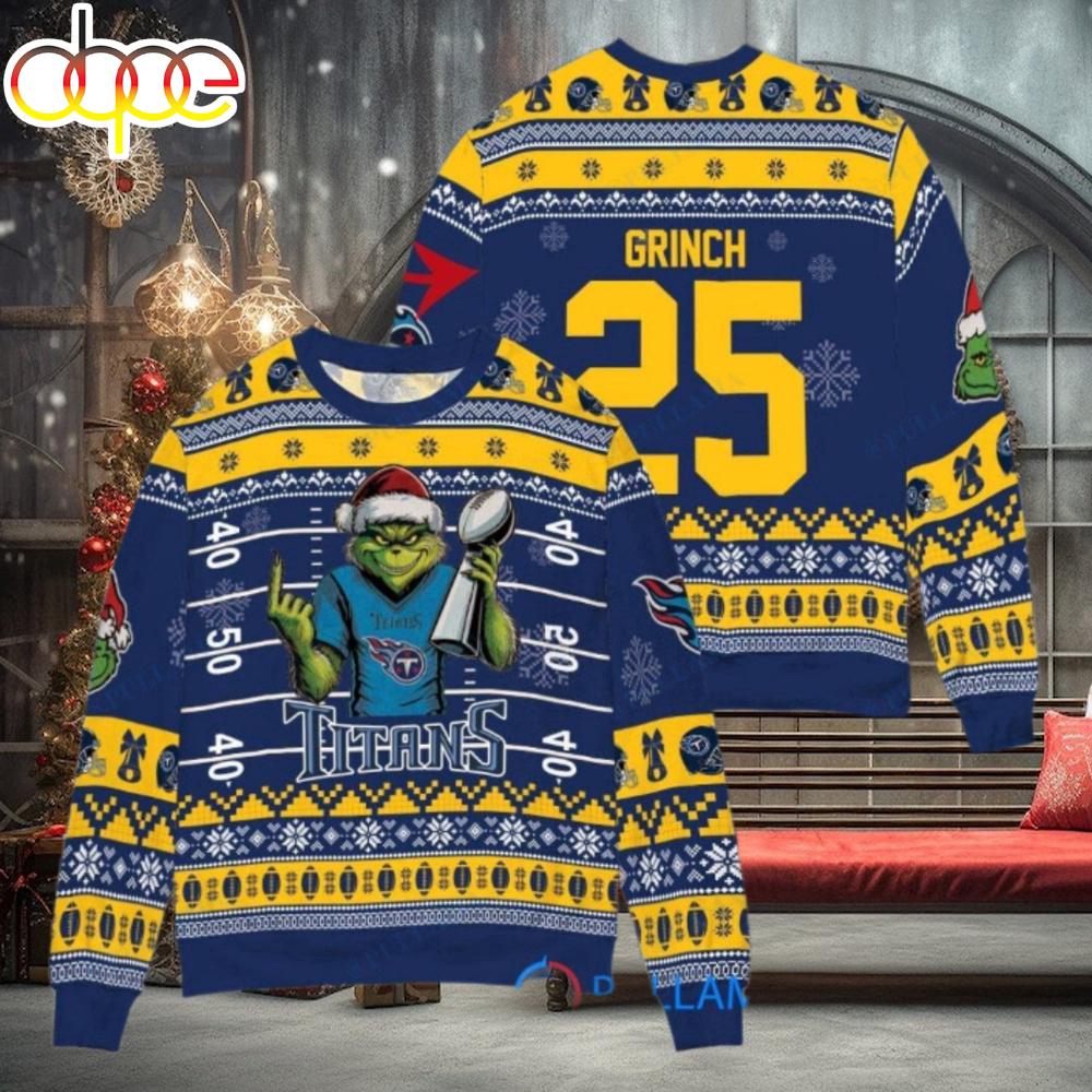 Sportswearmerch Tennessee Titans NFL x Grinch Super Bowl Trophy Ugly Christmas Sweater For Fan