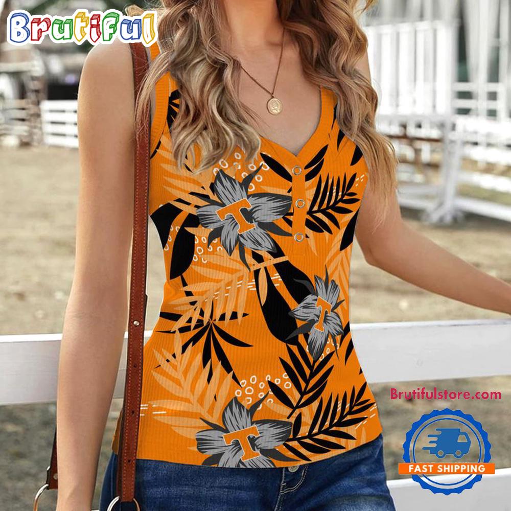 Sportswearmerch Tennessee Volunteers NCAA Hibiscus Pattern Women's V-Neck Ribbed Tank Top For Fan