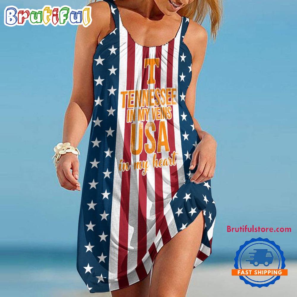Sportswearmerch Tennessee Volunteers NCAA Independence Day Women's Summer Beach Dress For Fan