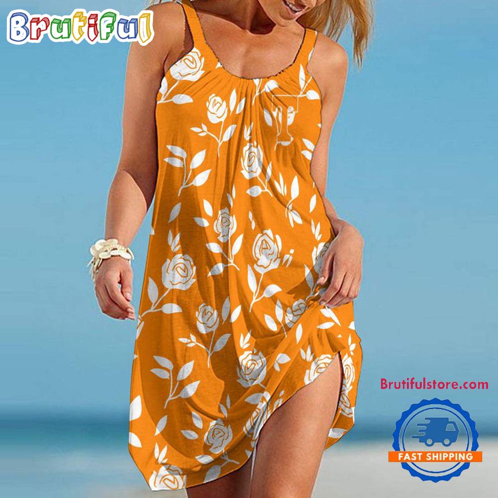 Sportswearmerch Tennessee Volunteers NCAA Rose Pattern Women’s Summer Beach Dress For Fan