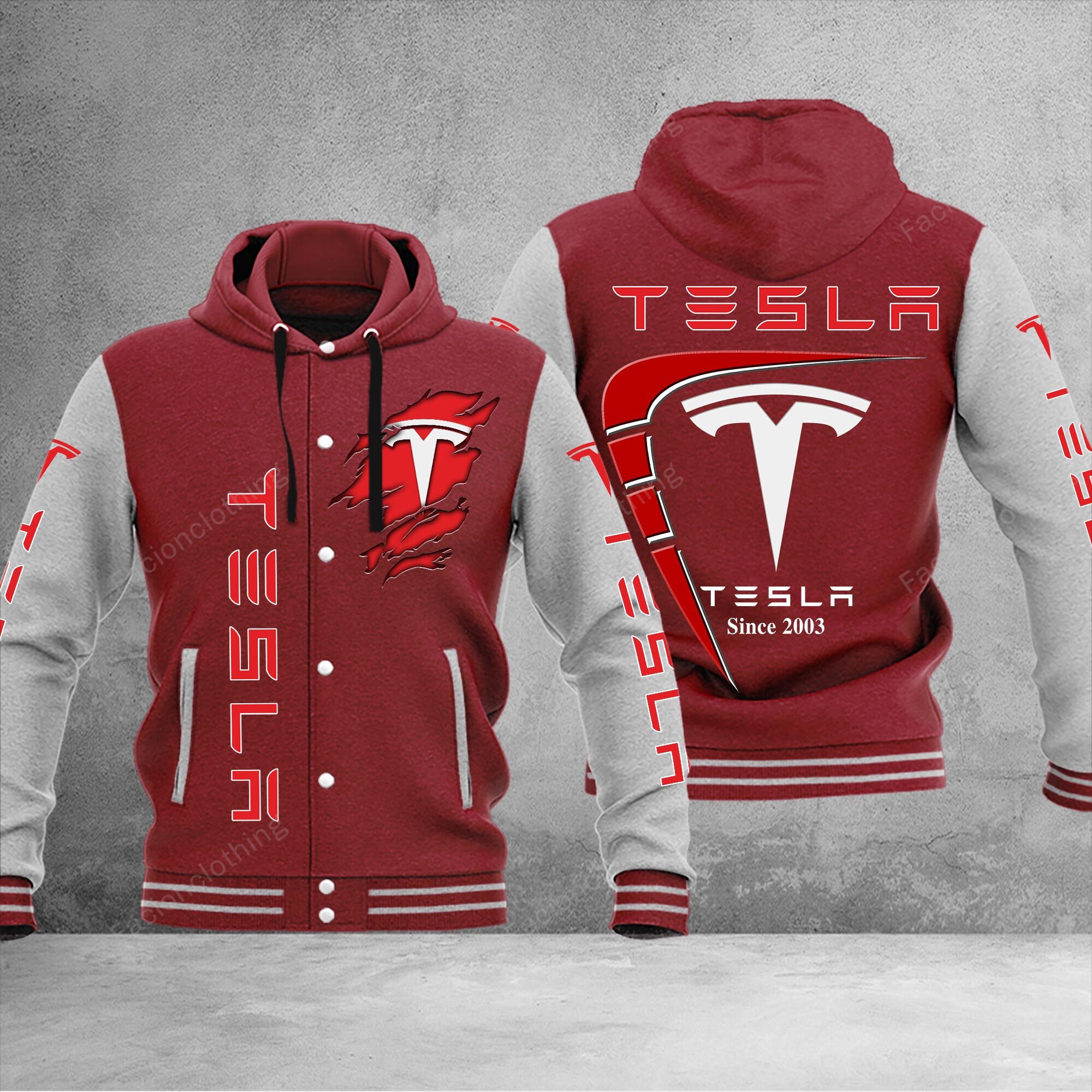 Sportswearmerch Tesla Car Personalized Hooded Baseball Jacket For Fan