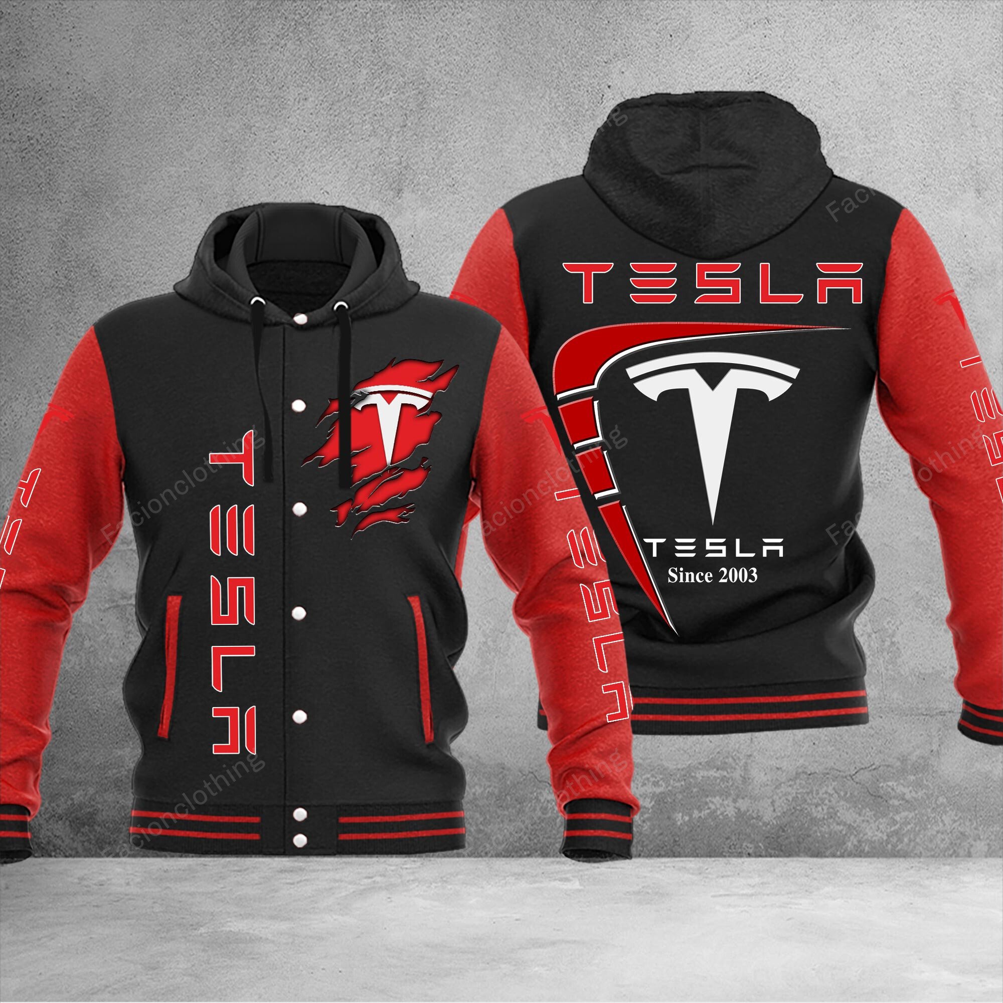 Sportswearmerch Tesla Car Personalized Hooded Baseball Jacket For Fan