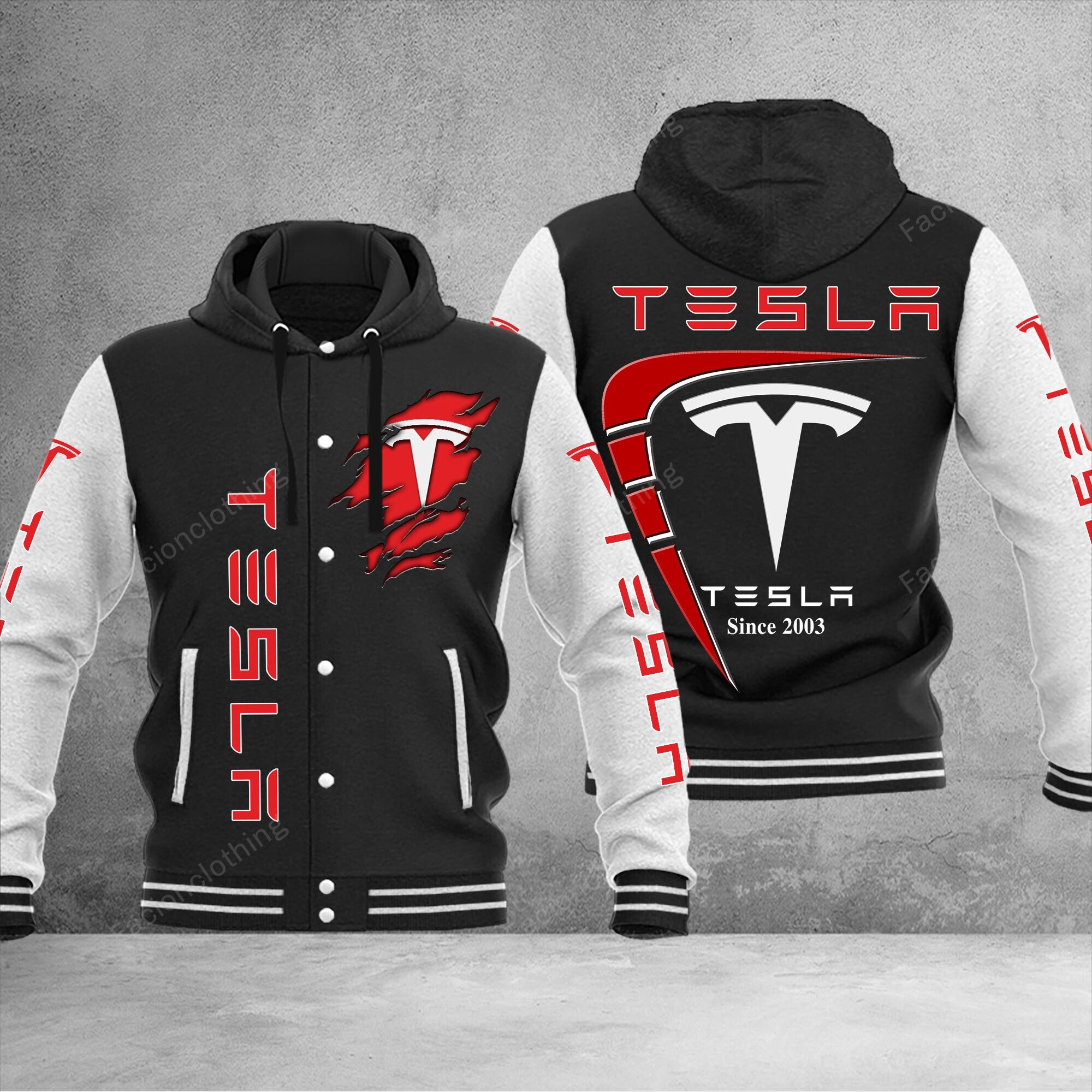 Sportswearmerch Tesla Car Personalized Hooded Baseball Jacket For Fan