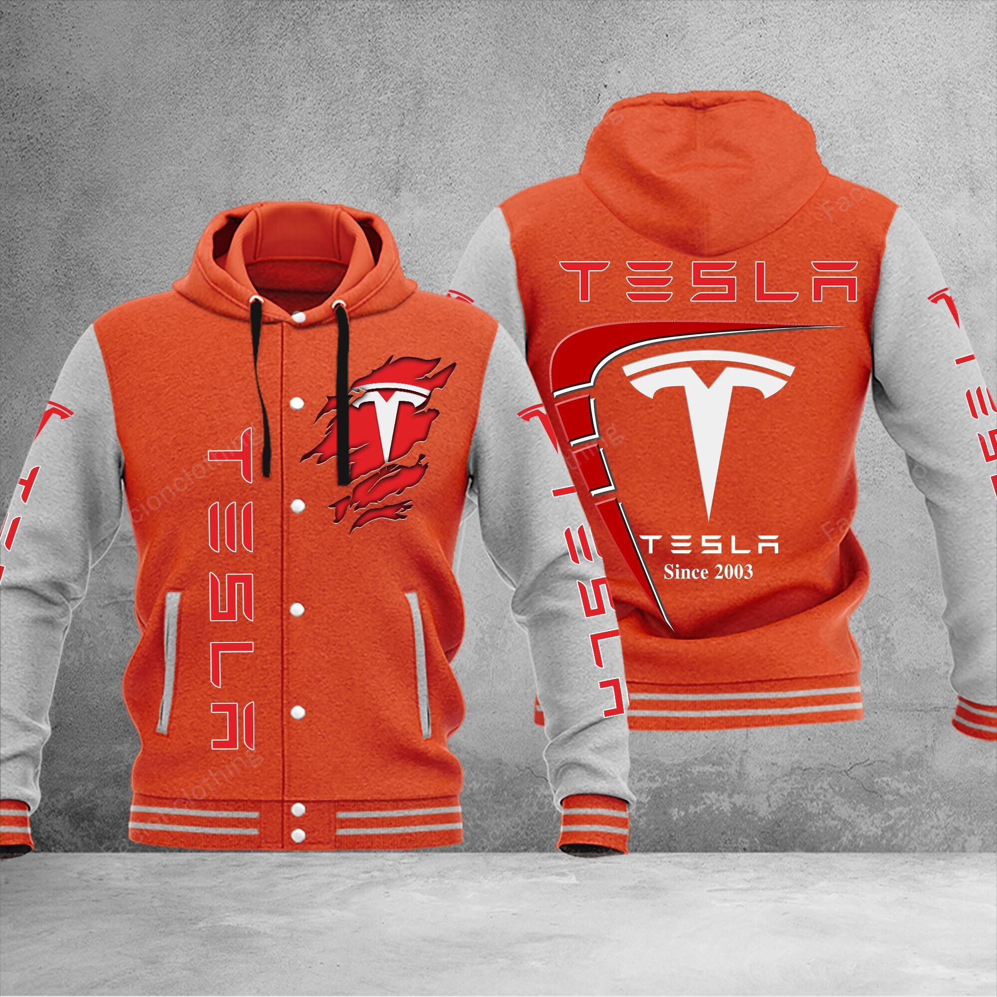 Sportswearmerch Tesla Car Personalized Hooded Baseball Jacket For Fan