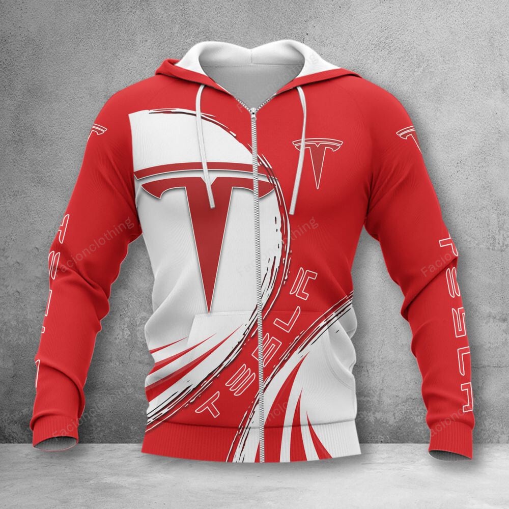 Sportswearmerch Tesla Car Personalized Zip Hoodie For Fan